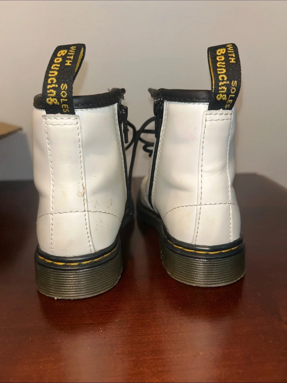 KIDS White Doc Martens Lace-Up Combat Boots with Black Trim